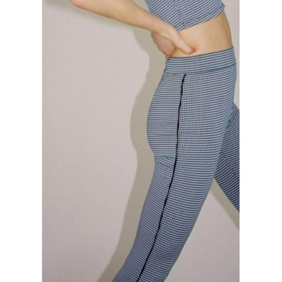 ZARA Jacquard Blue White Jacquard Leggings Zip Hem Size Small - Picture 2 of 14